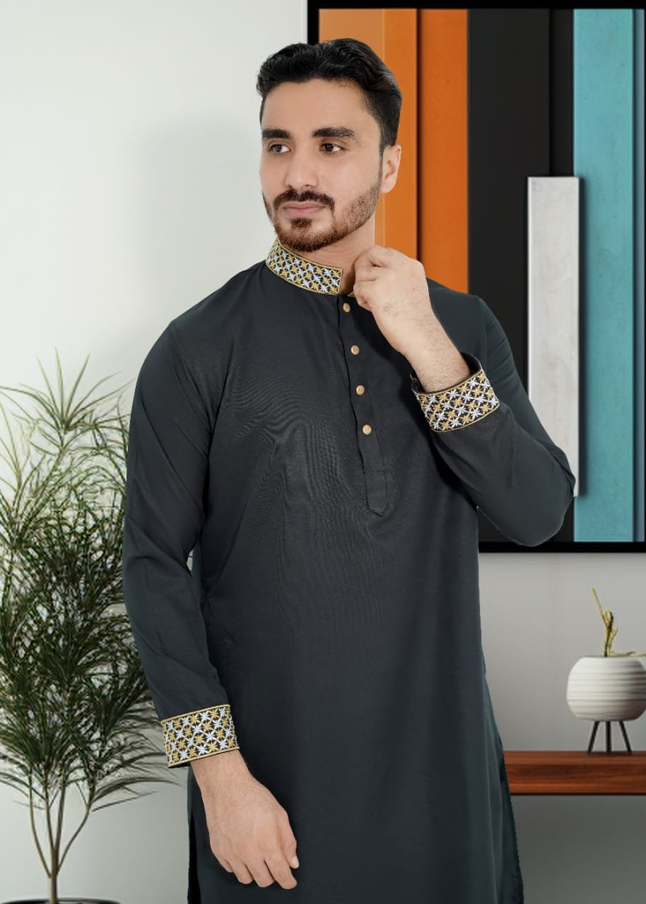 Black Embroidery Panjabi/ Code 221