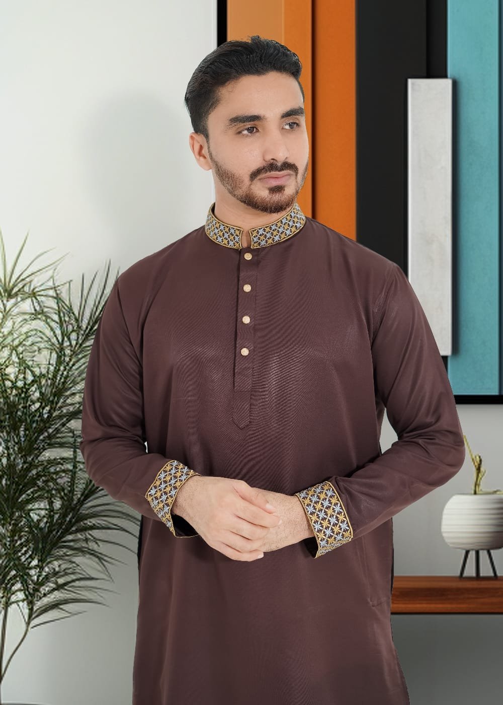 Maroon Embroidery Panjabi/ Code 223