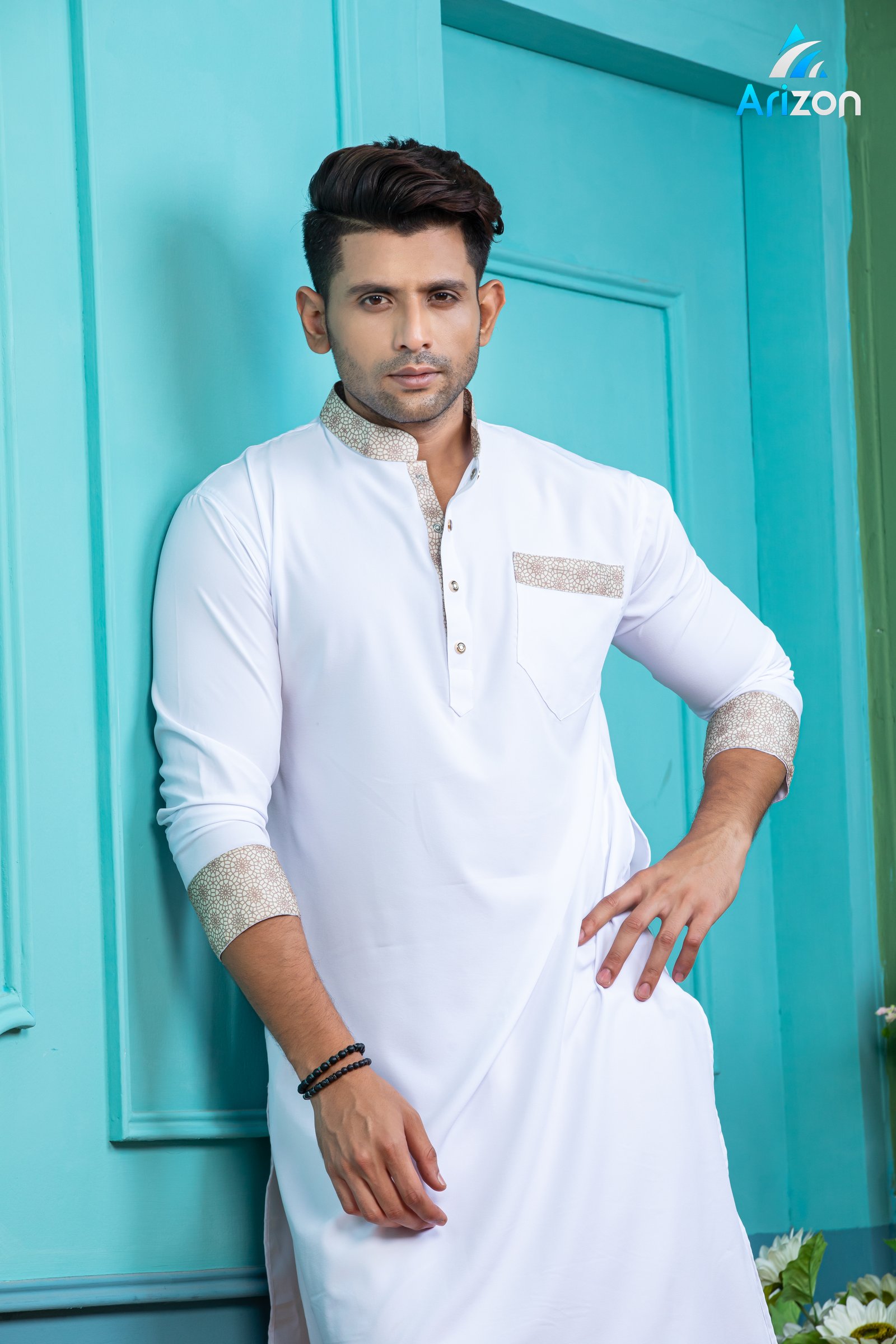 White Contrast Panjabi/ Code 301