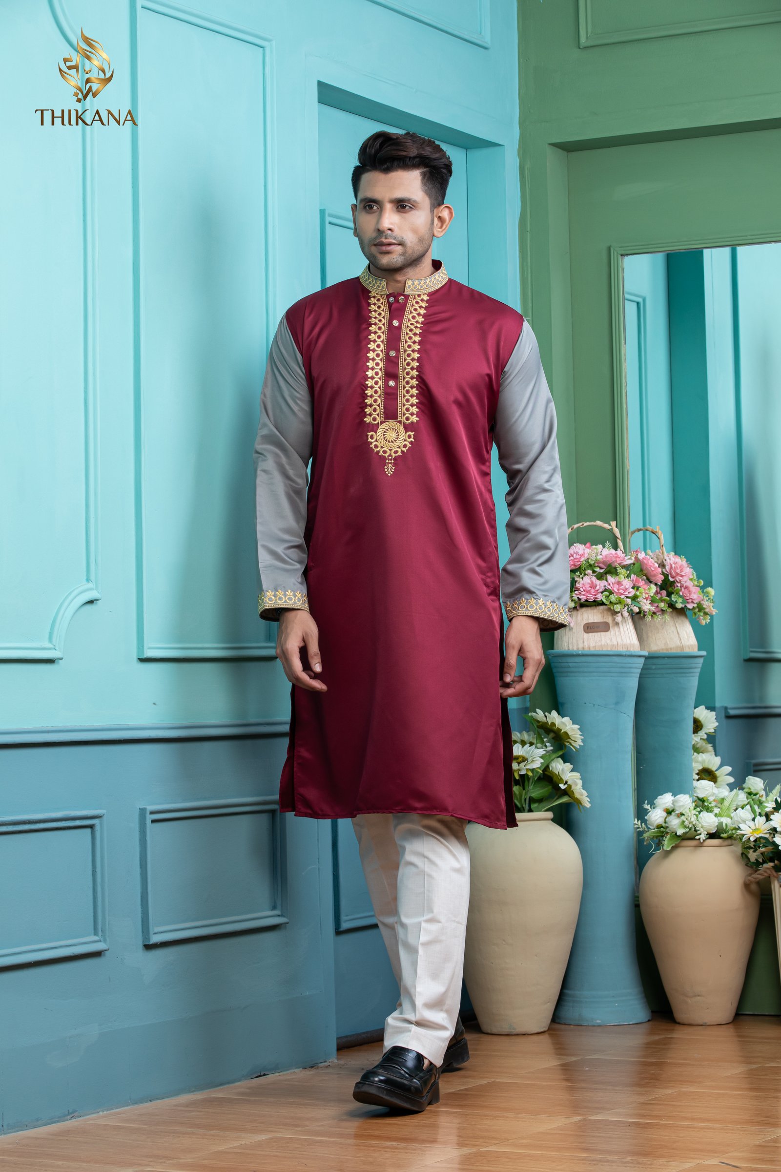 Deep Maroon Embroidery Panjabi/ Code 264