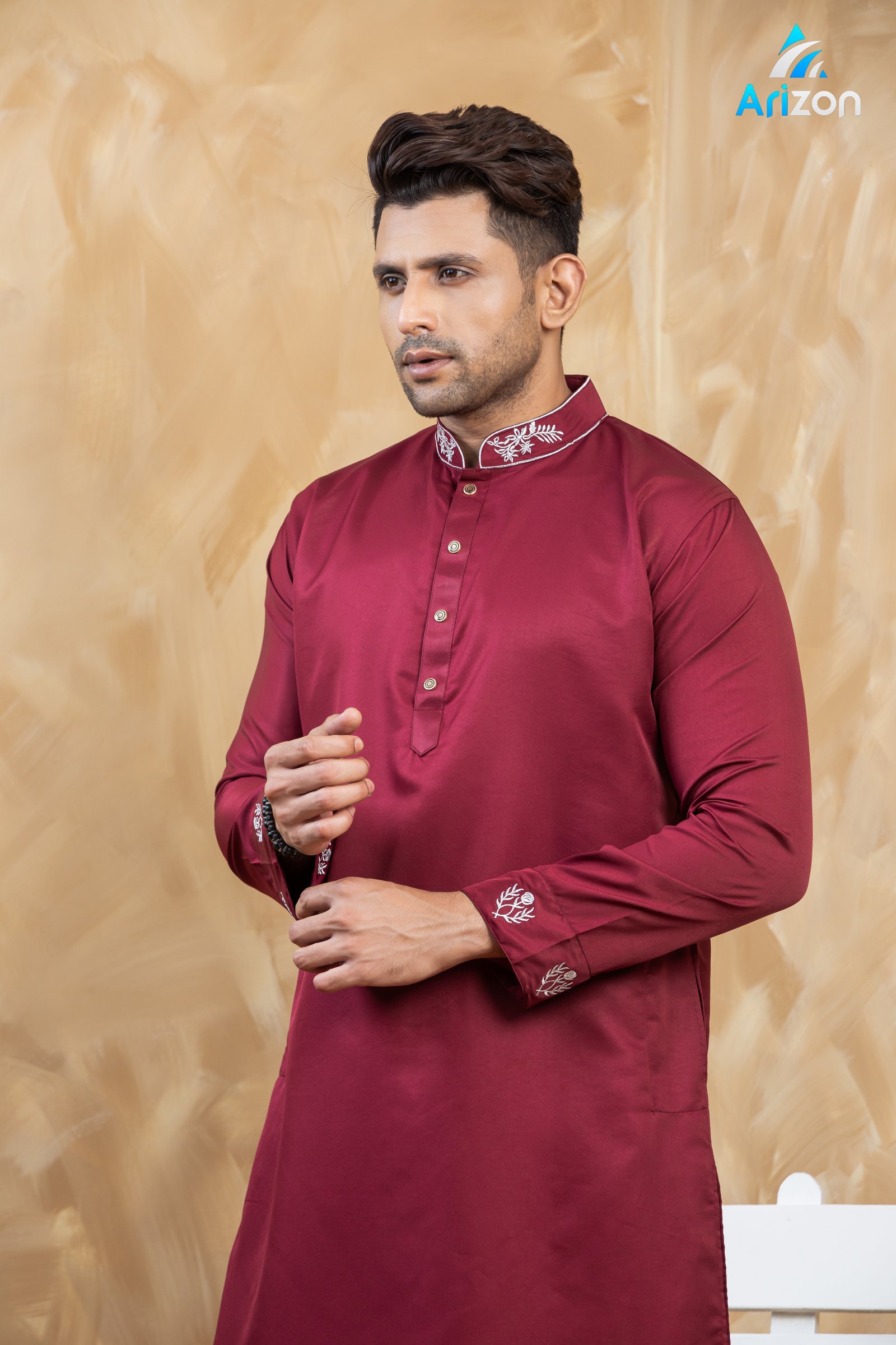 Deep Maroon Embroidery Panjabi/ Code 304