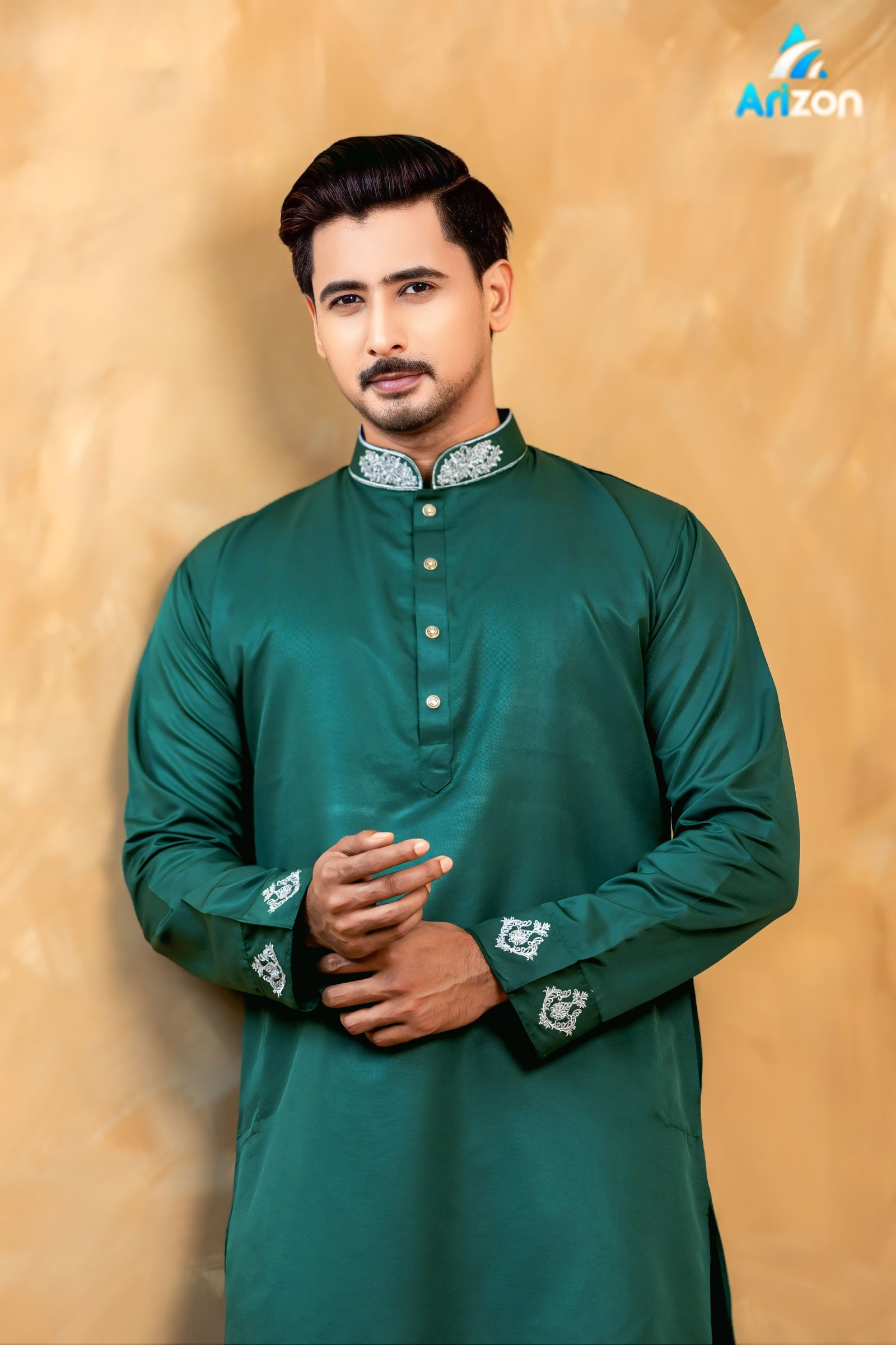 bottle greenEmbroidery Panjabi/ Code 308