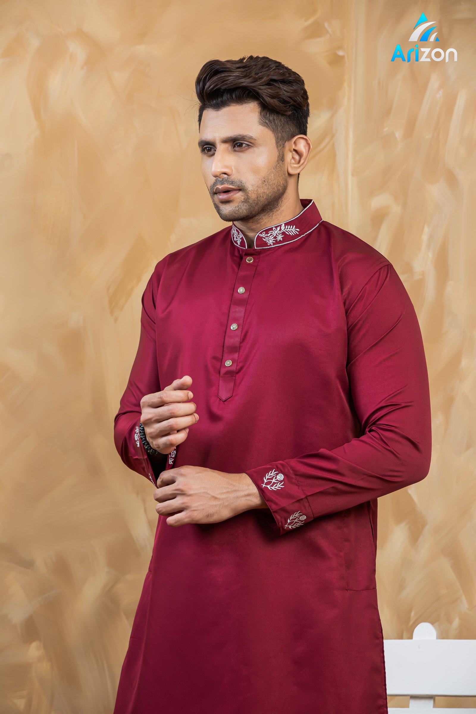 Deep Maroon Embroidery Panjabi/ Code 304