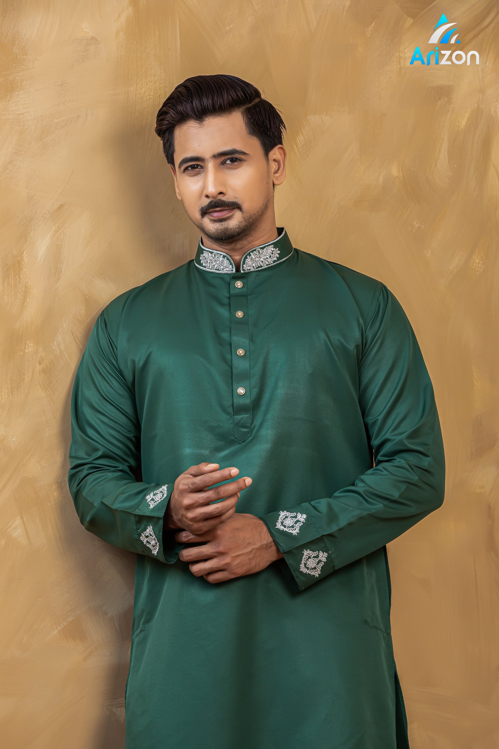 bottle greenEmbroidery Panjabi/ Code 308