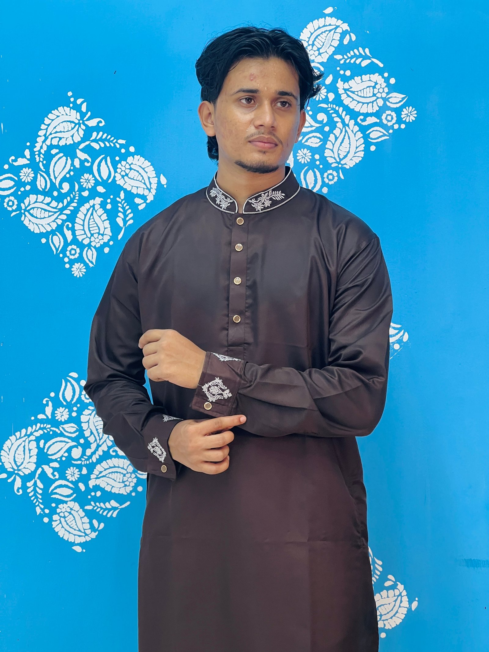 coffee Embroidery Panjabi/ Code 403